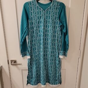 Women's Teal Embroidered Kurta